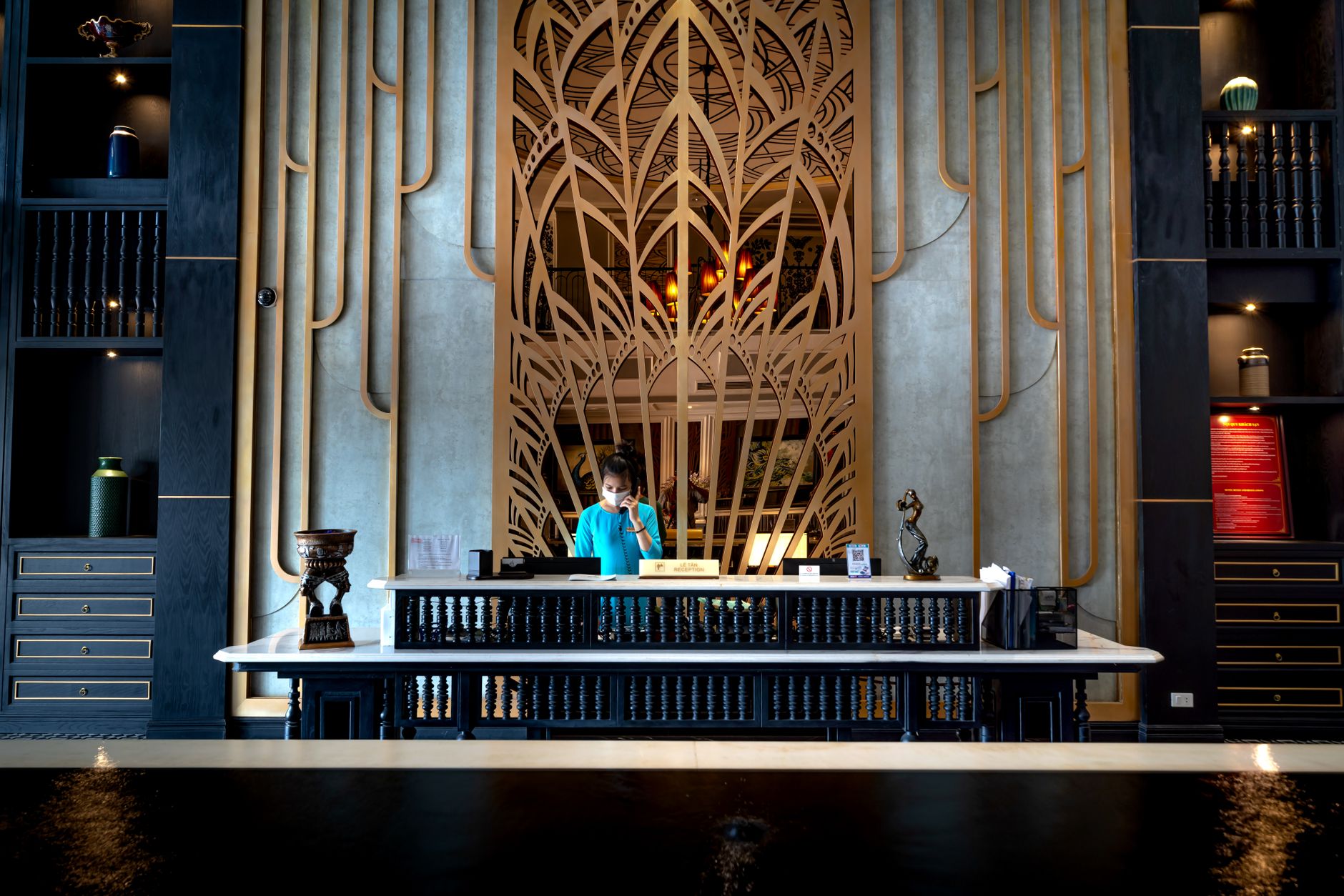 Concierge desk in the lobby of a luxury hotel